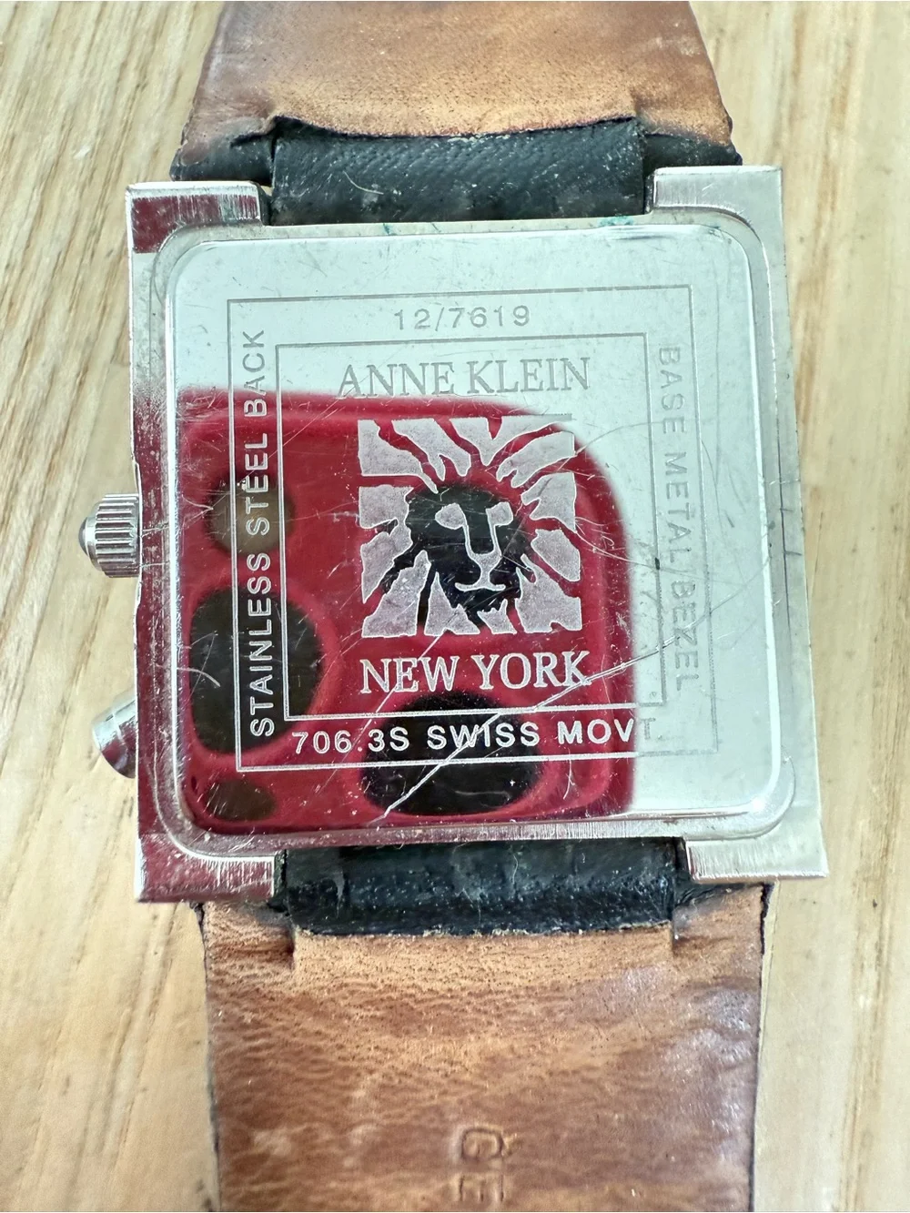 Anne Klein New York ladies black rectangular leather watch NEW BATTERY